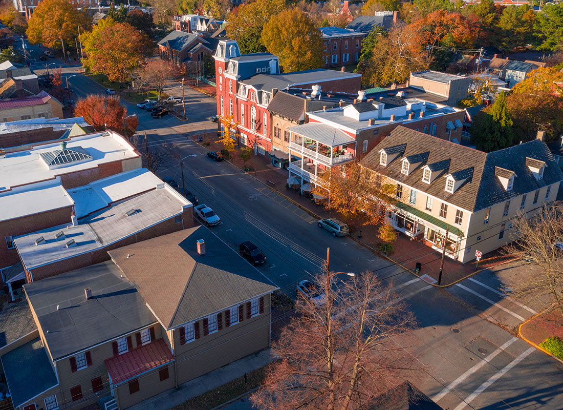 Scottsville, VA Insurance - Aerial View of Main Street Downtown of Historic District in Virginia